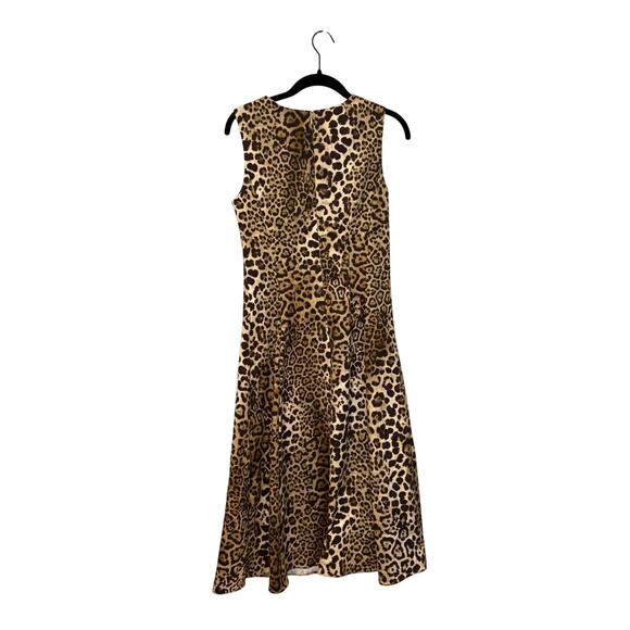 Carolina Herrera Brown Leopard Print Sleeveless A-Line Midi Dress Size 4 - Picture 5 of 5